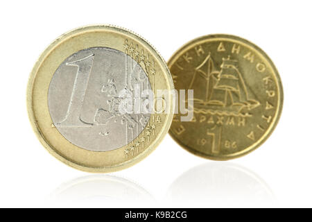 Euro oder Drachme Stockfoto