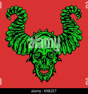 Horror dämonische Schädel mit Hörner. Vector Illustration. Apokalypse Dämon aus der Hölle. Stock Vektor