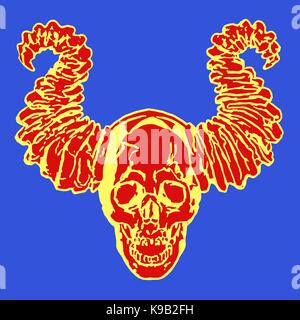 Apokalyptische daemon Schädel mit Hörner. Vector Illustration. blauen Hintergrund. Stock Vektor