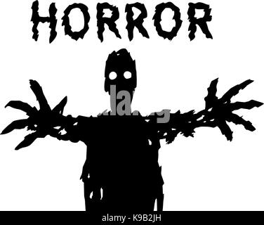 Eine dunkle Silhouette mit glühenden Augen zieht seine Hände. Der horror Genre. scary halloween Charakter. Vector Illustration. Stock Vektor