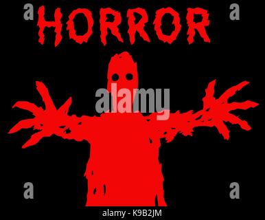 Ein dunkles Rot Silhouette mit glühenden Augen zieht seine Hände. Der horror Genre. scary halloween Charakter. Vector Illustration. Stock Vektor