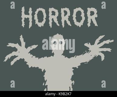 Ein furchtsames Silhouette mit glühenden Augen zieht seine Hände. Der horror Genre. Vector Illustration. Stock Vektor