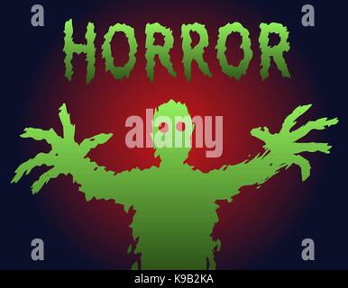 Daemon Silhouette mit glühenden Augen zieht seine Hände. Der horror Genre. scary halloween Charakter. Vector Illustration. Stock Vektor