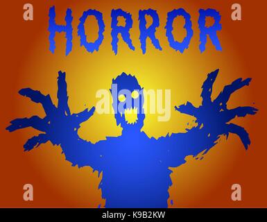 Zombie Silhouette mit glühenden Augen zieht seine Hände. Der horror Genre. scary halloween Charakter. Vector Illustration. Stock Vektor