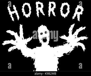 Böse monster Silhouette mit glühenden Augen zieht seine Hände. Der horror Genre. scary halloween Charakter. Vector Illustration. Stock Vektor