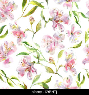 Romantische Aquarell alstroemeria Blumen muster Stockfoto