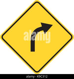 Rechts Kurve voraus Warnung Verkehrsschild Stock Vektor