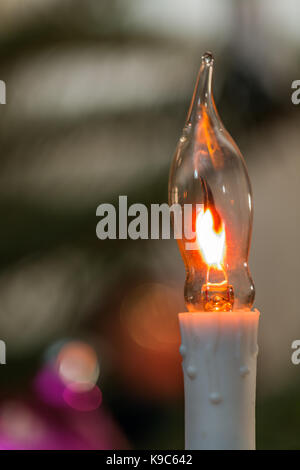 Weihnachten elektrische Kerze auf Ast Fichte Stockfoto