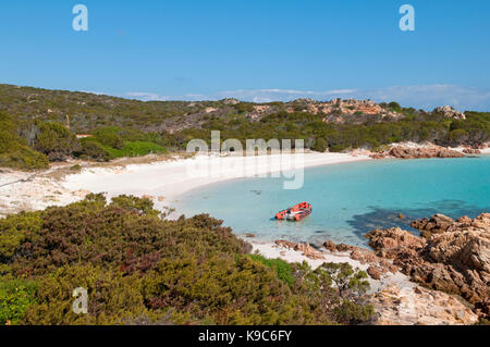 Berühmte unberührte Spiaggia Rosa Strand von Cala di Roto, Budelli, La Maddalena, Gallura, Sardinien, Italien Stockfoto