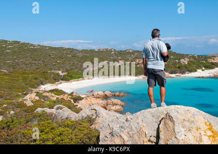 Berühmte unberührte Spiaggia Rosa Strand von Cala di Roto, Budelli, La Maddalena, Gallura, Sardinien, Italien Stockfoto