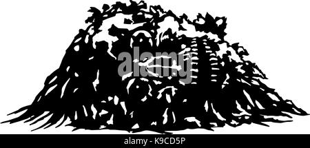 Der Schädel liegt in einem Haufen von Eiter. Vector Illustration. Die Apokalypse Dämon aus der Hölle. Stock Vektor