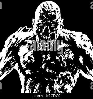 Grim Zombie Attack Schwarz und Weiß Vector Illustration Stock Vektor