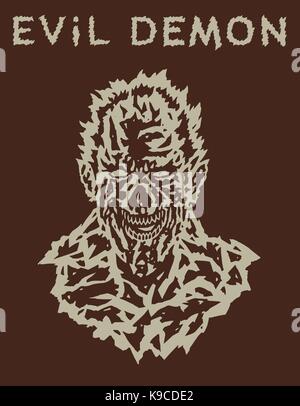 Böse Dämon Leiter der mit einem gruseligen Gesicht. Vector Illustration. Der horror Genre. Scary monster Charakter. Stock Vektor