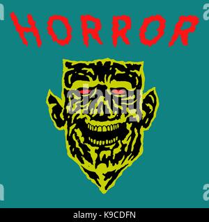 Daemon Kopf mit zerrissenen Gesicht. Vector Illustration. scary Monster Charakter in blauen und gelben Farben. Stock Vektor