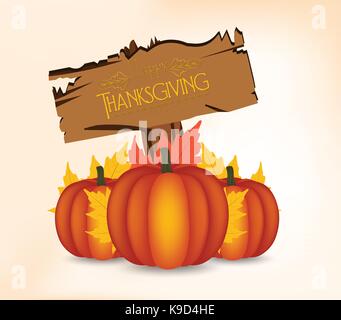Happy Thanksgiving Day Karte, Plakat oder mit Blättern und Kürbis Stock Vektor