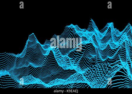 Abstrakte Landschaft aus Punkten, Computer Artwork.