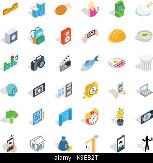 Charakteristische Symbole gesetzt, isometrische Stil Stock Vektor