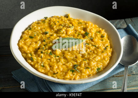 Süße hausgemachte Kürbis risotto mit Salbei und Käse Stockfoto