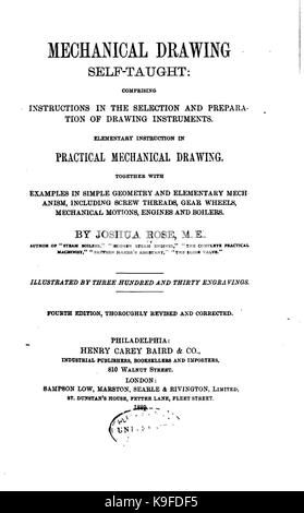 Zeichnung der mechanischen Bauteile selbst beigebracht, 1899 Stockfoto