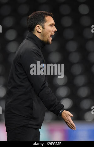 Everton der Manager Andy Spence während Super der FA Frauen Liga Match am wählen Sie Sicherheit aus, Stadion, Widnes. PRESS ASSOCIATION Foto. Bild Datum: Freitag, September 22, 2017. Photo Credit: Anthony Devlin/PA-Kabel. Einschränkungen: EDITORIAL NUR VERWENDEN Keine Verwendung mit nicht autorisierten Audio-, Video-, Daten-, Spielpläne, Verein/liga Logos oder "live" Dienstleistungen. On-line-in-Verwendung auf 75 Bilder beschränkt, kein Video-Emulation. Keine Verwendung in Wetten, Spiele oder einzelne Verein/Liga/player Publikationen. Stockfoto