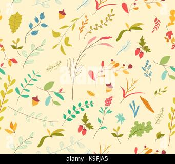 Nahtlose Muster Herbst Blätter und Eicheln Stock Vektor