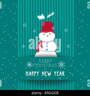 Weihnachten und ein glückliches neues Jahr mit Schneemann Karte Stock Vektor