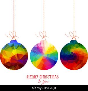 Weihnachtskugeln polygonal bunt auf weißem Hintergrund Stock Vektor
