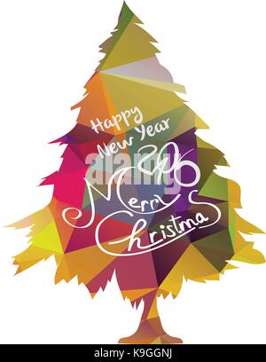 Frohes Neues Jahr und Frohe Weihnachten mit Baum Grußkarte Stock Vektor