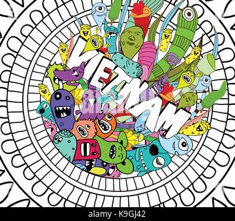 Monster doodle und Vietnam Liebe Stock Vektor