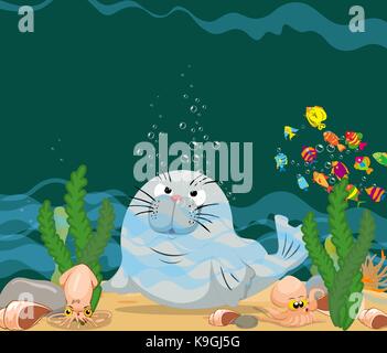 Otter ist unter einem Meer Wasser Stock Vektor