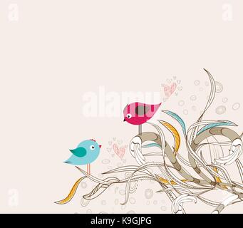 Vintage Karte mit niedlichen Vögel auf dem Baum Stock Vektor