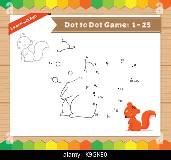Cartoon Squirrel. Punkt zu Punkt Lernspiel für Kinder Stock Vektor