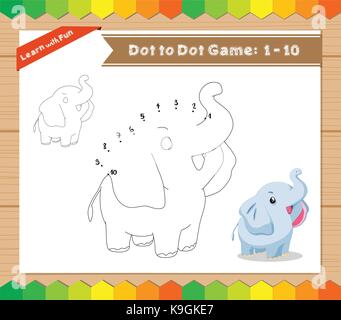 Cartoon Elefant. Punkt zu Punkt Lernspiel für Kinder Stock Vektor