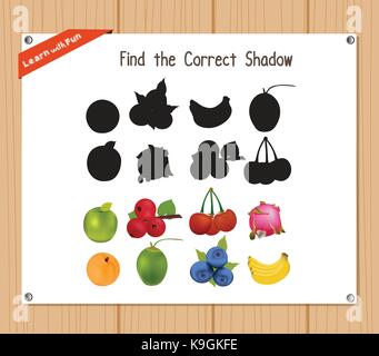 Finden Sie die richtigen Schatten, Bildung Spiel für Kinder - Früchte Stock Vektor