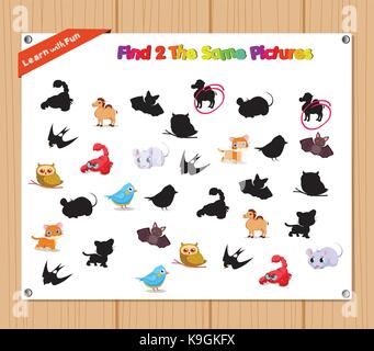 Das gleiche Bild Lernspiel für Kinder im Vorschulalter mit Tieren Stock Vektor