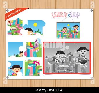 Cartoon Illustration für Bildung Puzzle Spiel für Kinder im Vorschulalter mit Kindern Bücher Stock Vektor