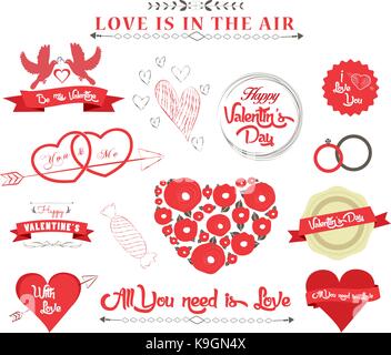 Reihe von Icons für Valentinstag, Muttertag, Hochzeit, Liebe und romantische Veranstaltungen Stock Vektor
