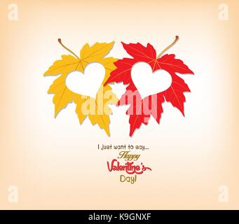 Valentines Tag Herbst Blätter mit Herzen Stock Vektor