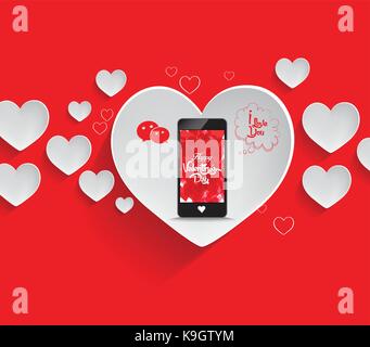 Happy Valentine's Day in Smartphone auf Rot Stock Vektor