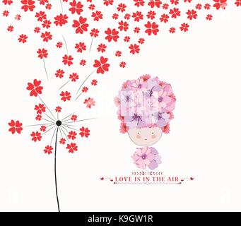 Valentines Tag Karte. Löwenzahn Herzen Stock Vektor