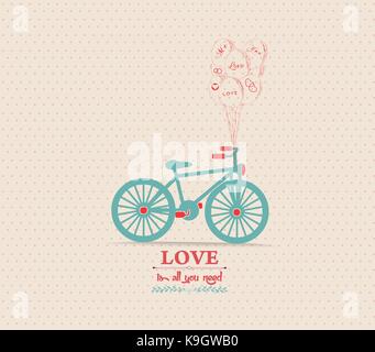 Valentines Poster mit Ballons Fahrrad Karte Stock Vektor