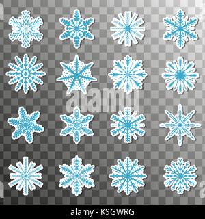 Aufkleber Schneeflocken-symbol auf einem transparenten Hintergrund isoliert. Weihnachten Winter patches Abzeichen. Vector Illustration Stock Vektor