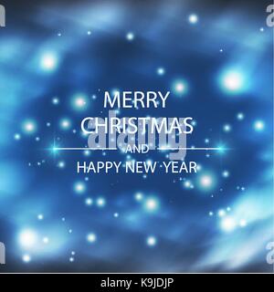 Weihnachten und Neujahr Typografische auf glänzenden Weihnachten Hintergrund mit Schneeflocken, Licht, Sterne. Vector Illustration. Weihnachtskarte Stock Vektor