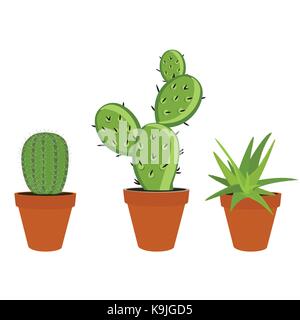 Vector Illustration grünen Kaktus und Aloe in einem Topf auf weißem Hintergrund. Mexikanische flower Cactus Symbol Stock Vektor