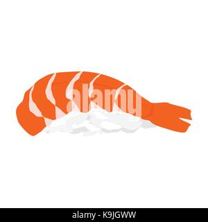 Vector Illustration ebi nigiri Sushi mit Shrimps isoliert auf Weiss. Traditionelle japanische Küche. Stock Vektor