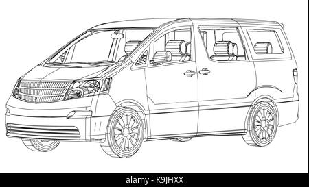 Minivan, Auto. Abstrakte Zeichnung. Wire-Frame. EPS 10-Format. Vektor erstellt von 3d Stock Vektor