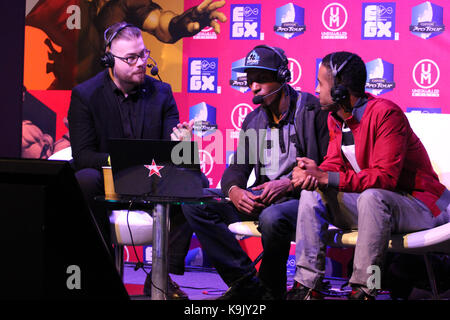 Birmingham, Großbritannien. 23. September 2017. Gamer und Cosplayer vereinen und testen Sie die neuesten Versionen der EGX 2017 Veranstaltung, Birmingham, Vereinigtes Königreich, Credit: Rosanna Marie Saracino/Alamy leben Nachrichten Stockfoto