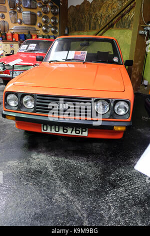 Ford Escort RS 2000 Mexiko & klassische britische Autos in das Transport Museum auf Anglesey Wales Stockfoto