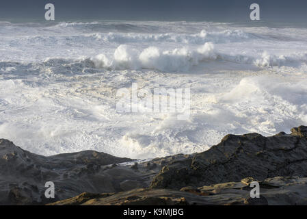 Schwillt ein Jahrzehnt Krachen gegen die Klippen von Shore Acres State Park, Coos Bay Oregon Stockfoto