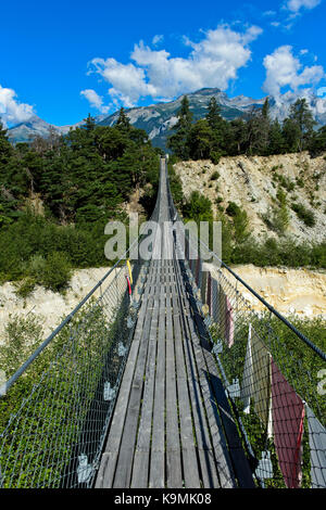 Traditionelle Bhutanischen hängenden Gehweg, Bhutan Brücke, über Illgraben, Naturschutzgebiet Pfynwald, Susten, Wallis, Schweiz Stockfoto